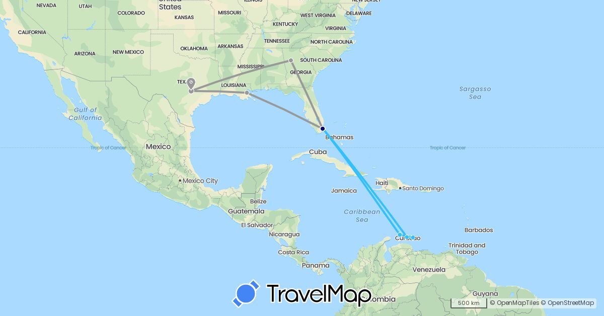 TravelMap itinerary: driving, plane, boat in Netherlands, United States (Europe, North America)